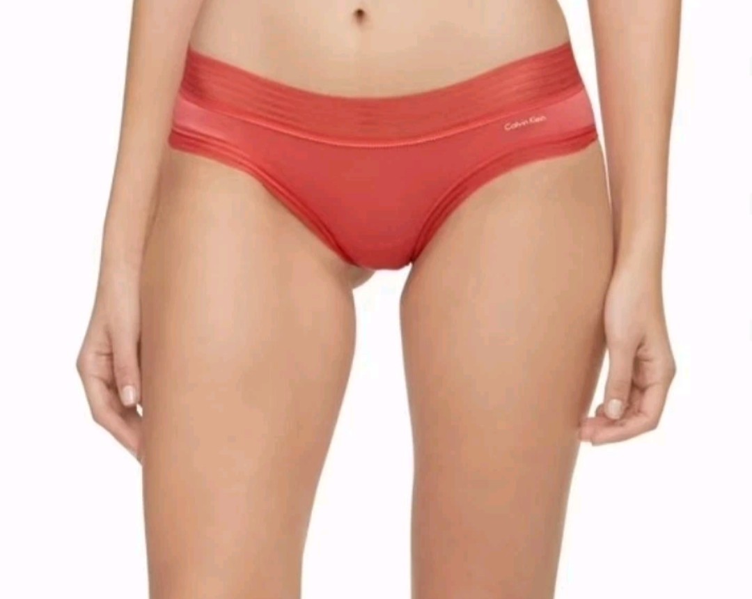 NWT Calvin Klein Size Medium Striped-Waist Hipster Underwear Red Orange