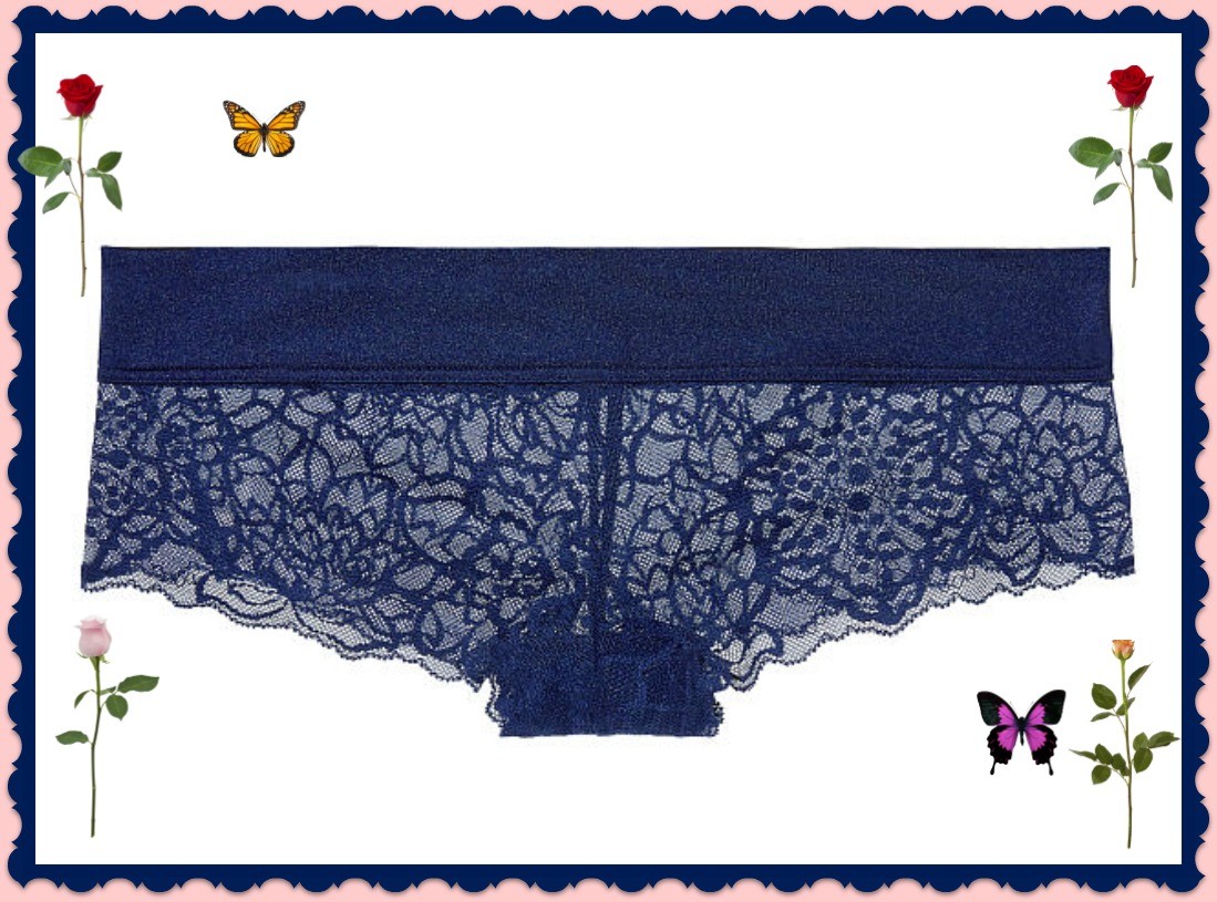 L Navy Blue NOIR SHINE Lace PINK Victorias Secret Cheekster lowrise Pantie