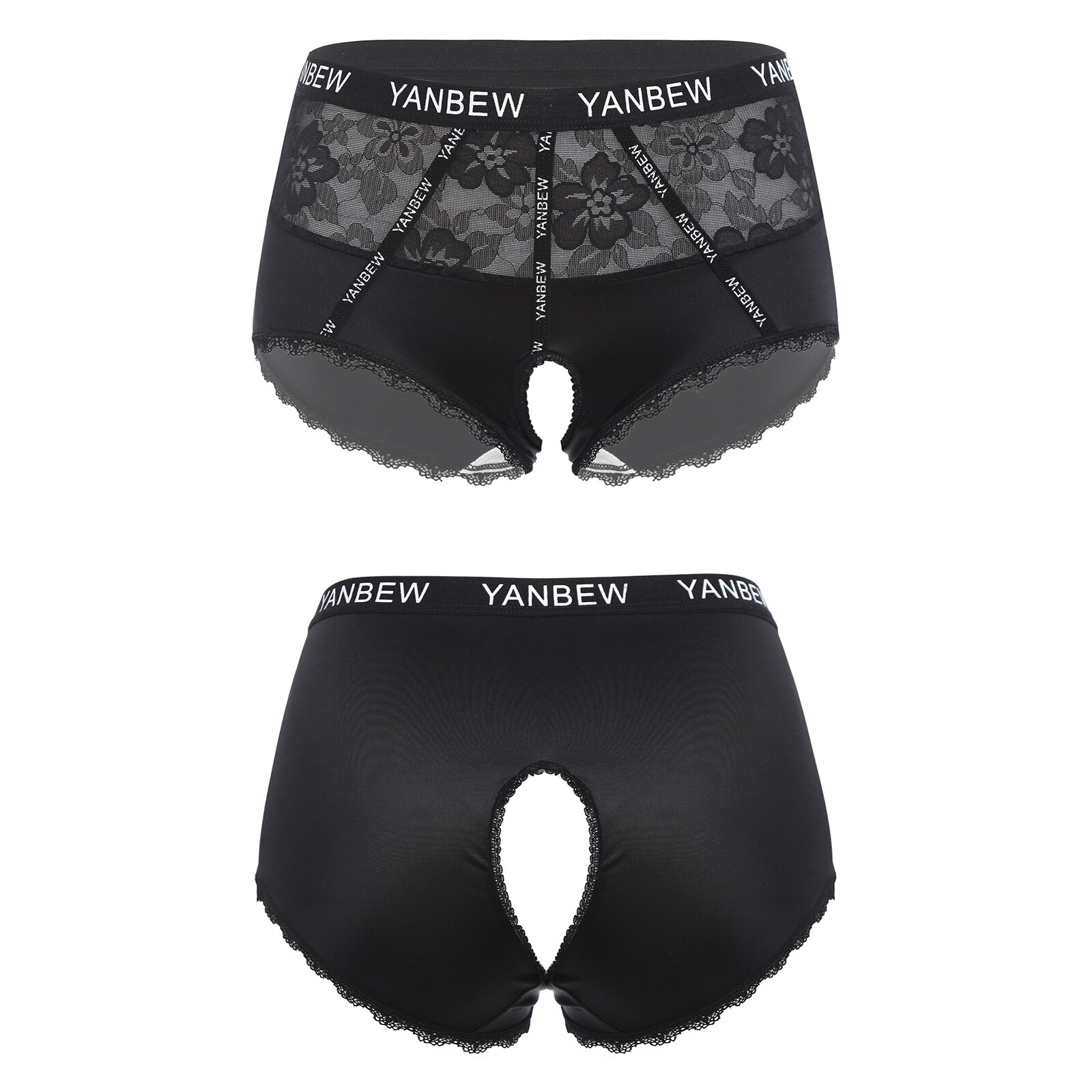 Women Open Crotch Underwear Sissy Crossdresser Hipster Panties Lace Patchwork