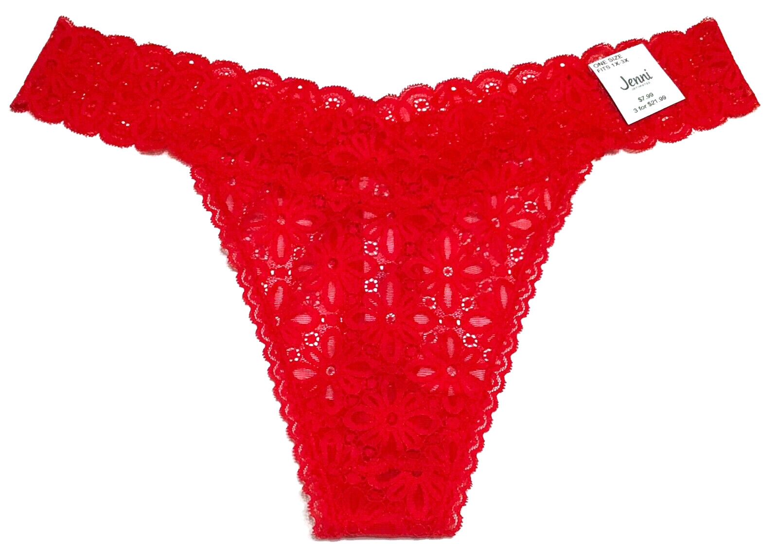 One size 1X-3X, NWT Jenni all lace red thong panty (XX270)