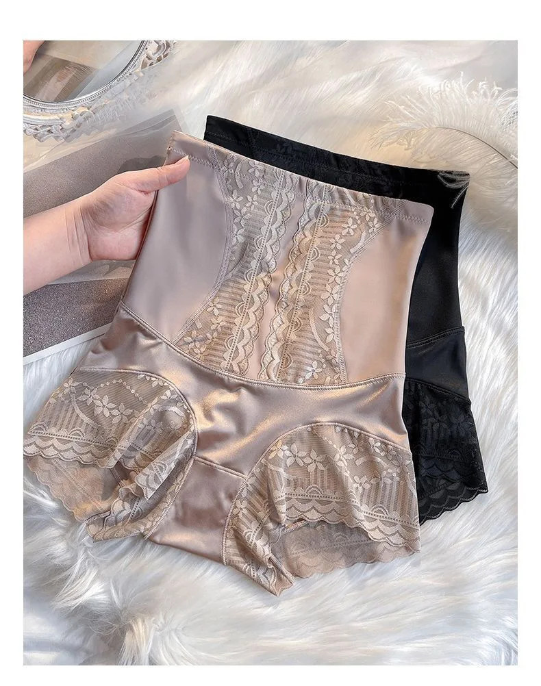High Waist Shaping Panties Lace Trim Stretch Slimming Comfortable Briefs Fit