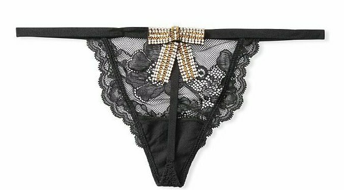 Victoria’s Secret Very Sexy Lace & Rhinestone Bow V-string Panty Black XS M L XL