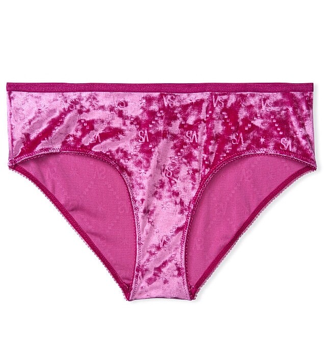 Victorias Secret Stretch Hip Hugger Panty Plum Argyle VS Star Velvet L Nwt