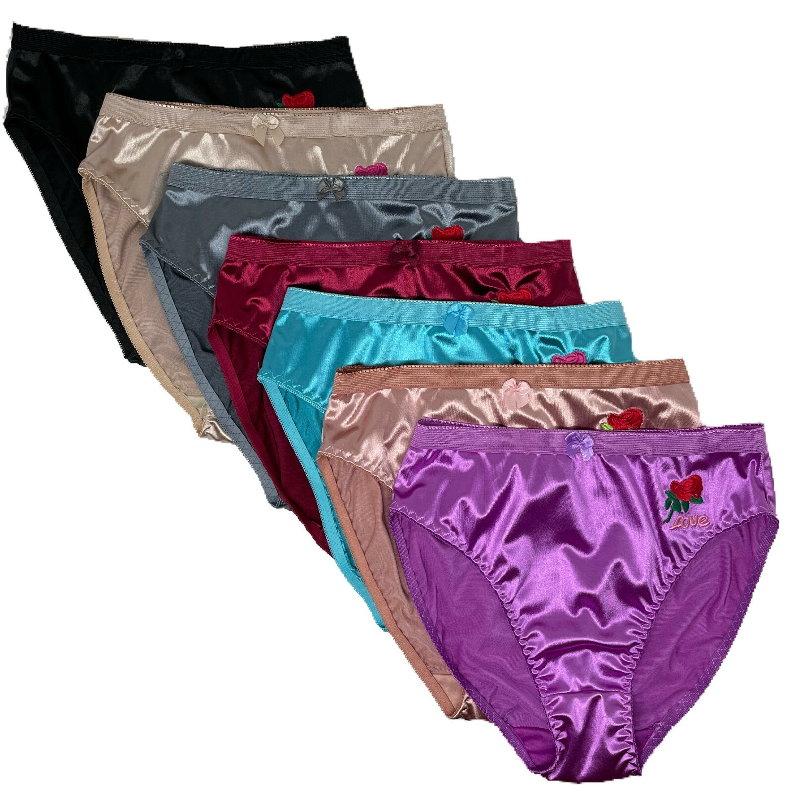 3 Satin Shine Love Rose Bikini Panties Sissy style Cheeky Shiny Underwear #320X