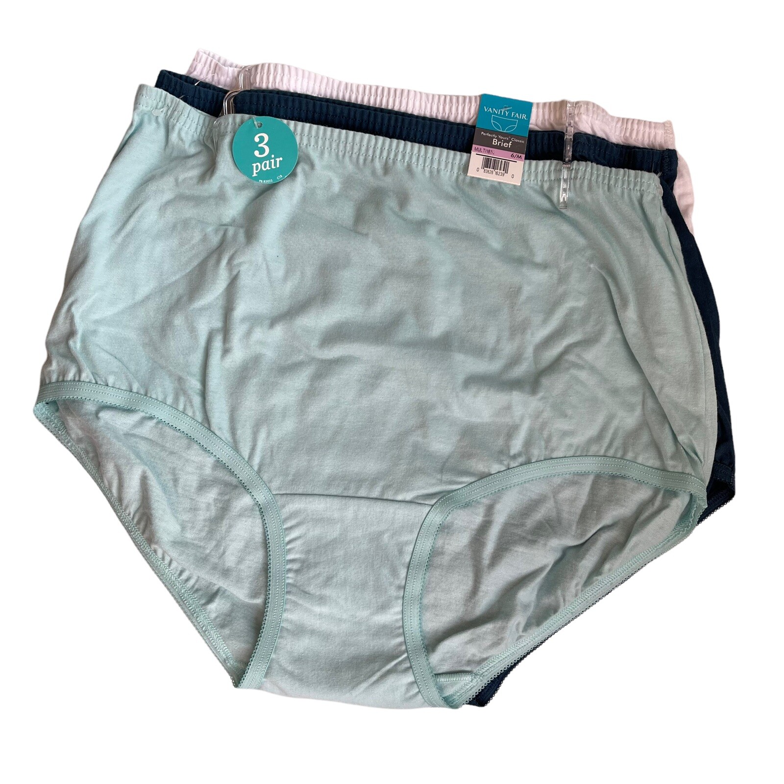 Vanity Fair Size 6 Medium 3 Pairs Perfectly Yours Cotton Briefs Panties NWT
