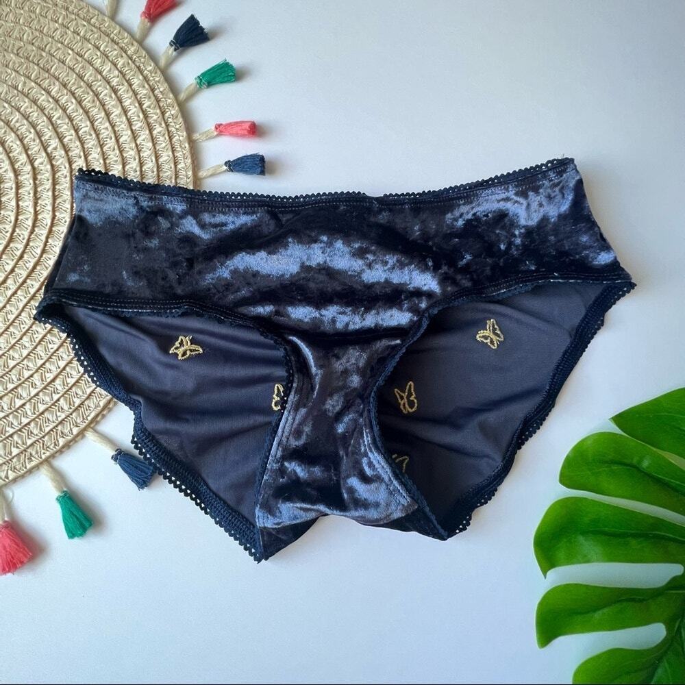 Victoria’s Secret Stretch Cotton Ruched Embroidered Cotton Hiphugger Panty Navy