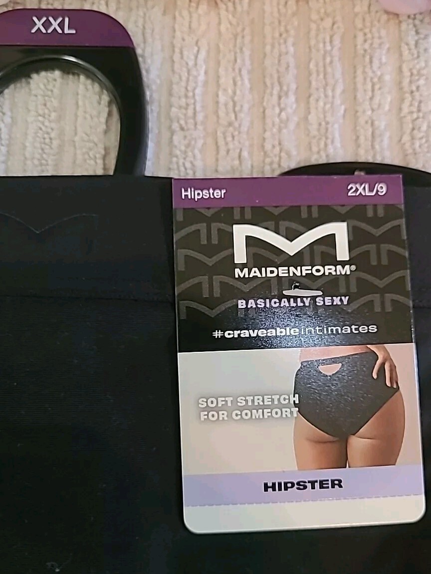 MAIDENFORM LOGO Black Soft Stretch MICROFIBER HIPSTER PANTY 2XL/9 MUW005 ~$13