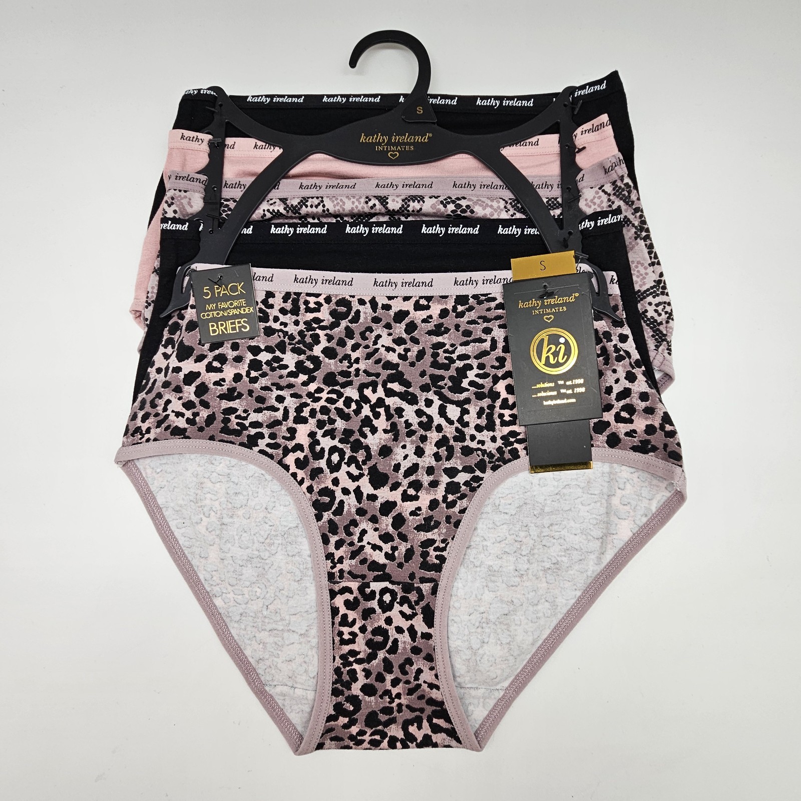 KATHY IRELAND 5 Pack Women’s S M L XL 1X 2X Cotton Briefs Panties Black Beige