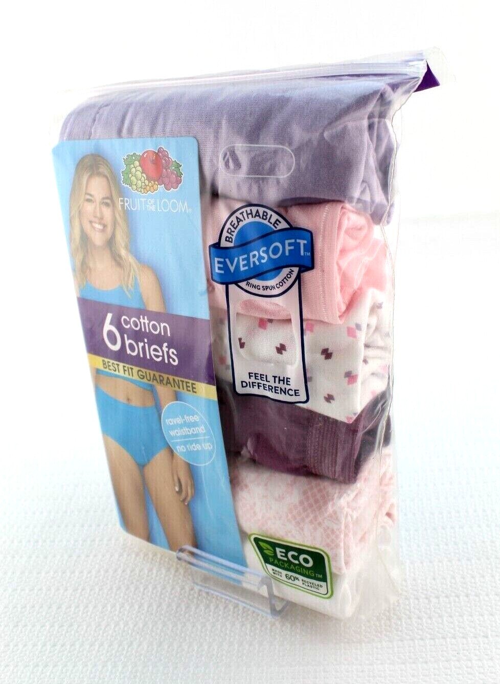 FRUIT of LOOM 6-pk Size 9 (2X) 100% Cotton Multi-Colors Women Stretch Briefs