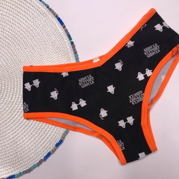 Victoria’s Secret PINK Cotton Cheekster Panty Black Halloween Ghost Medium NEW