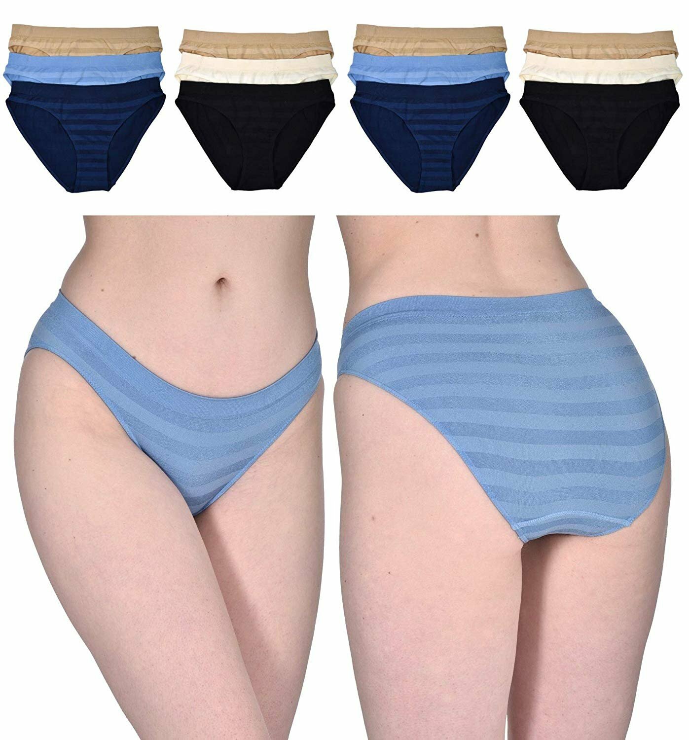 Elle Women’s Seamless Bikinis Panties – 12-Pack Premium Quality Shadow Stripe