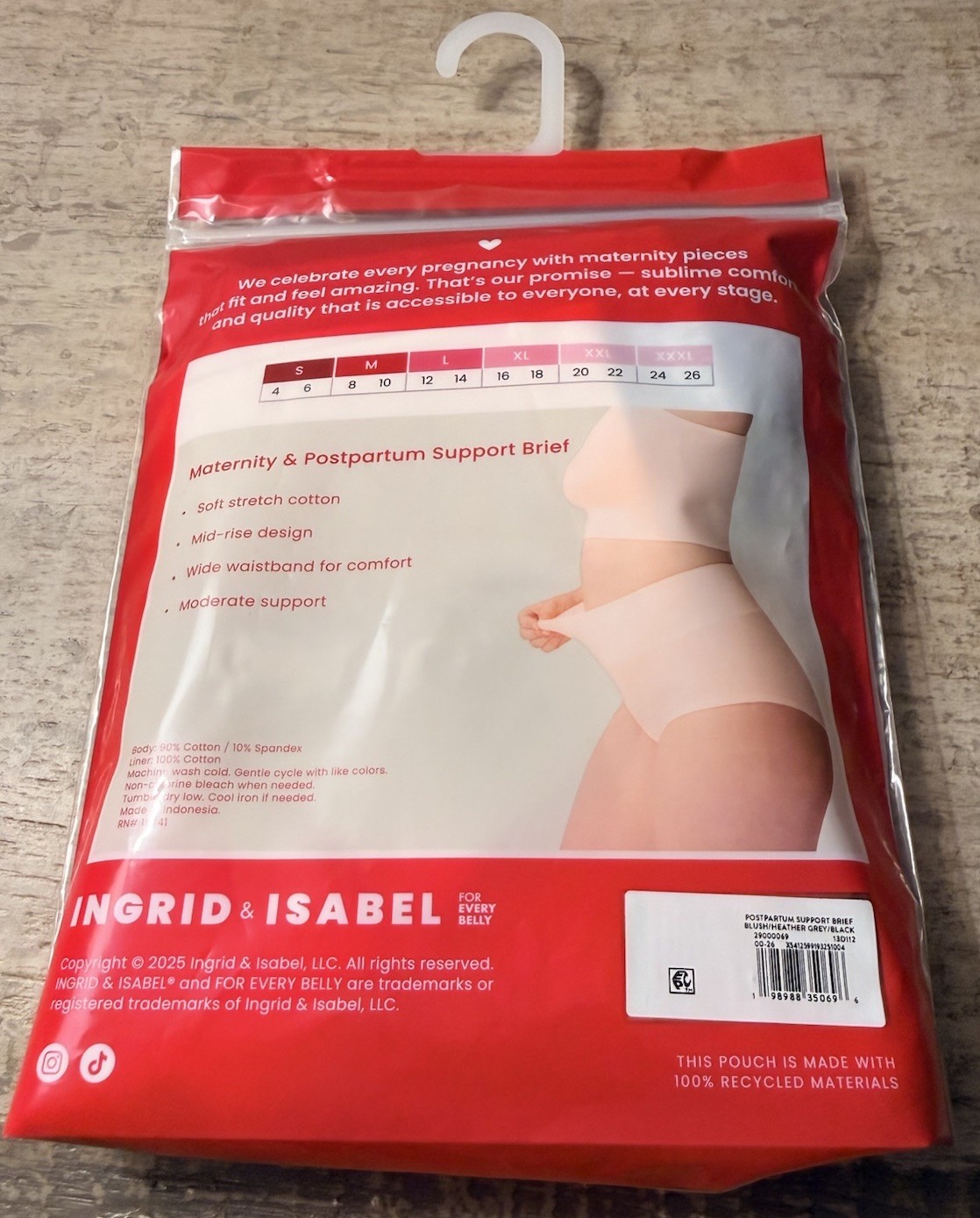Ingrid & Isabel Maternity & Postpartum Support Brief 3 Pack Black /Heather/Blush
