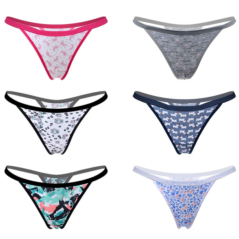 Women’s Panties Cotton Thongs Pack of 6pcs G-String (Small – Medium, Printed)
