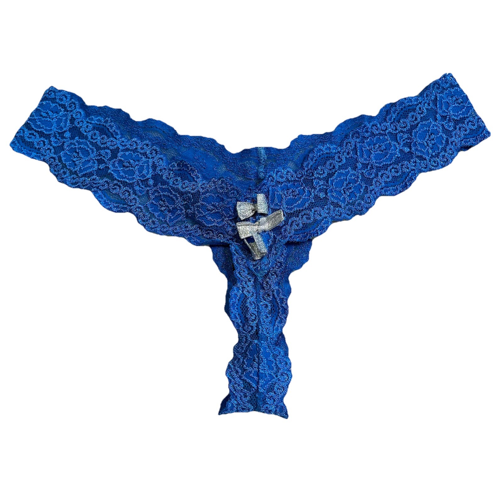 Victoria’s Secret Sexy Little Things Blue Lace Thong Silver Bows 2007 Y2K