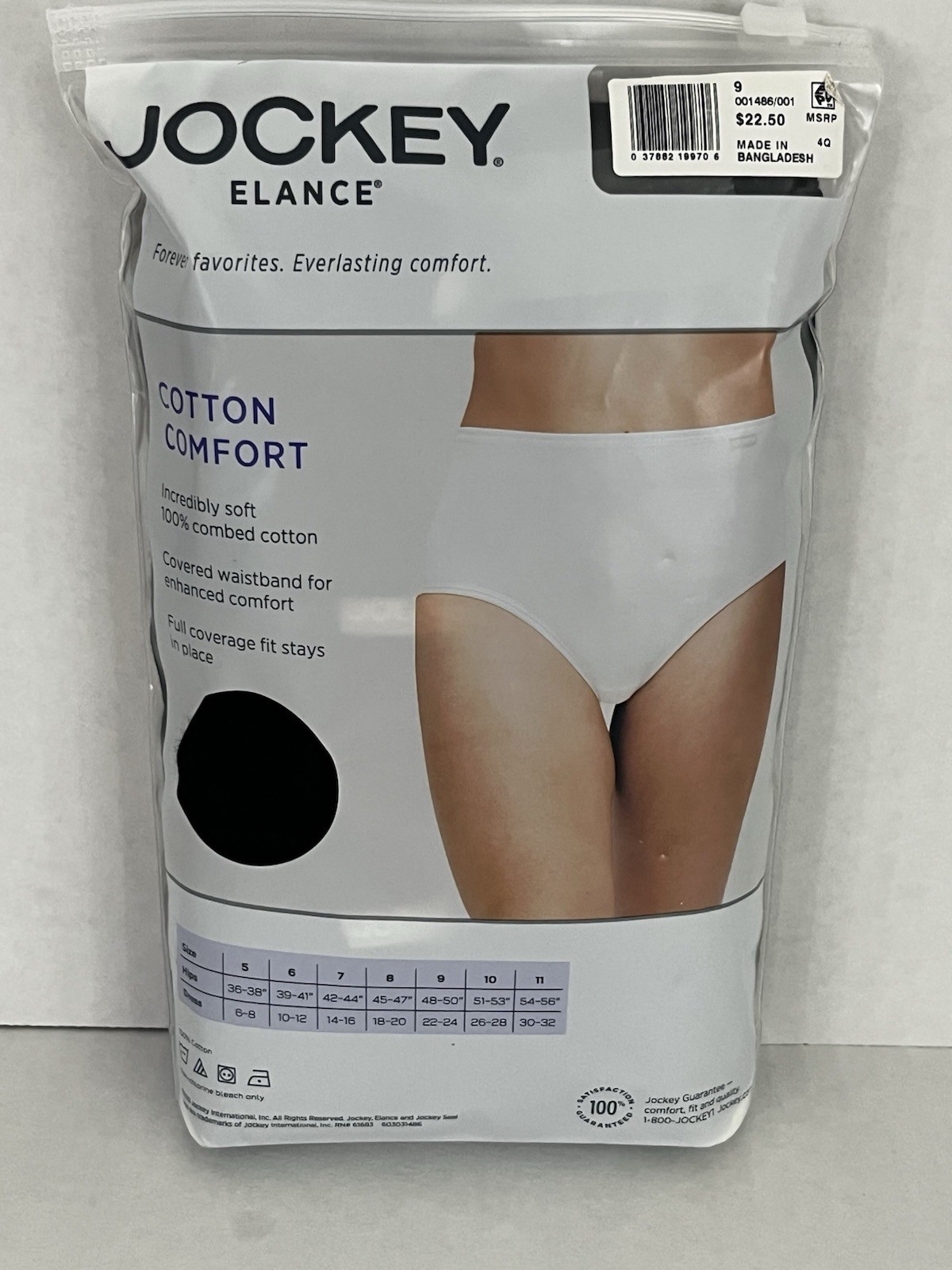 Jockey Elance Women’s 9 48-50″ 100% Cotton Comfort Briefs Panties 3pk Black NEW