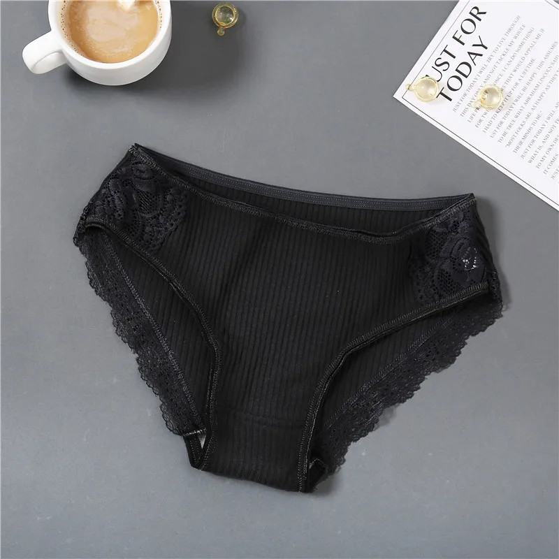 3pc Cotton Panties Low Rise Patchwork Lace Briefs Soft Seamless Underwear Women