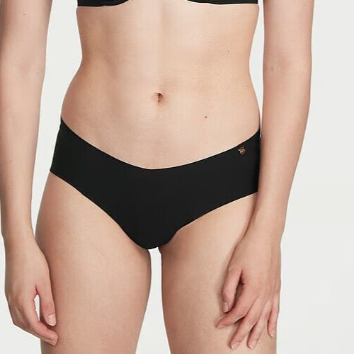 XL NOIR Black GOLD VS LOGO Victorias Secret Smooth Edge No Show Cheeky Pantie