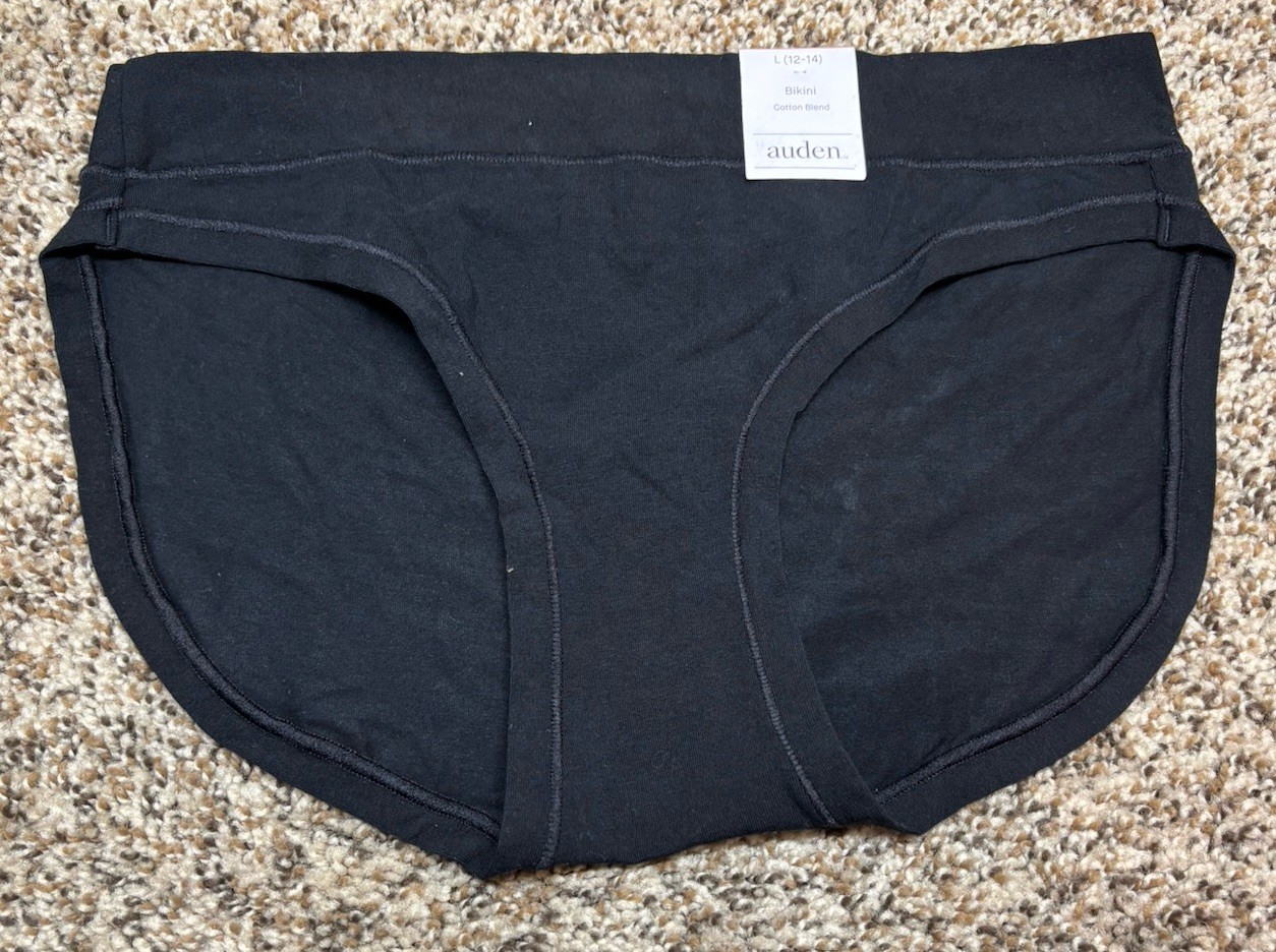 Auden Black Cotton Blend Bikini Panty. Size: Large (12-14).