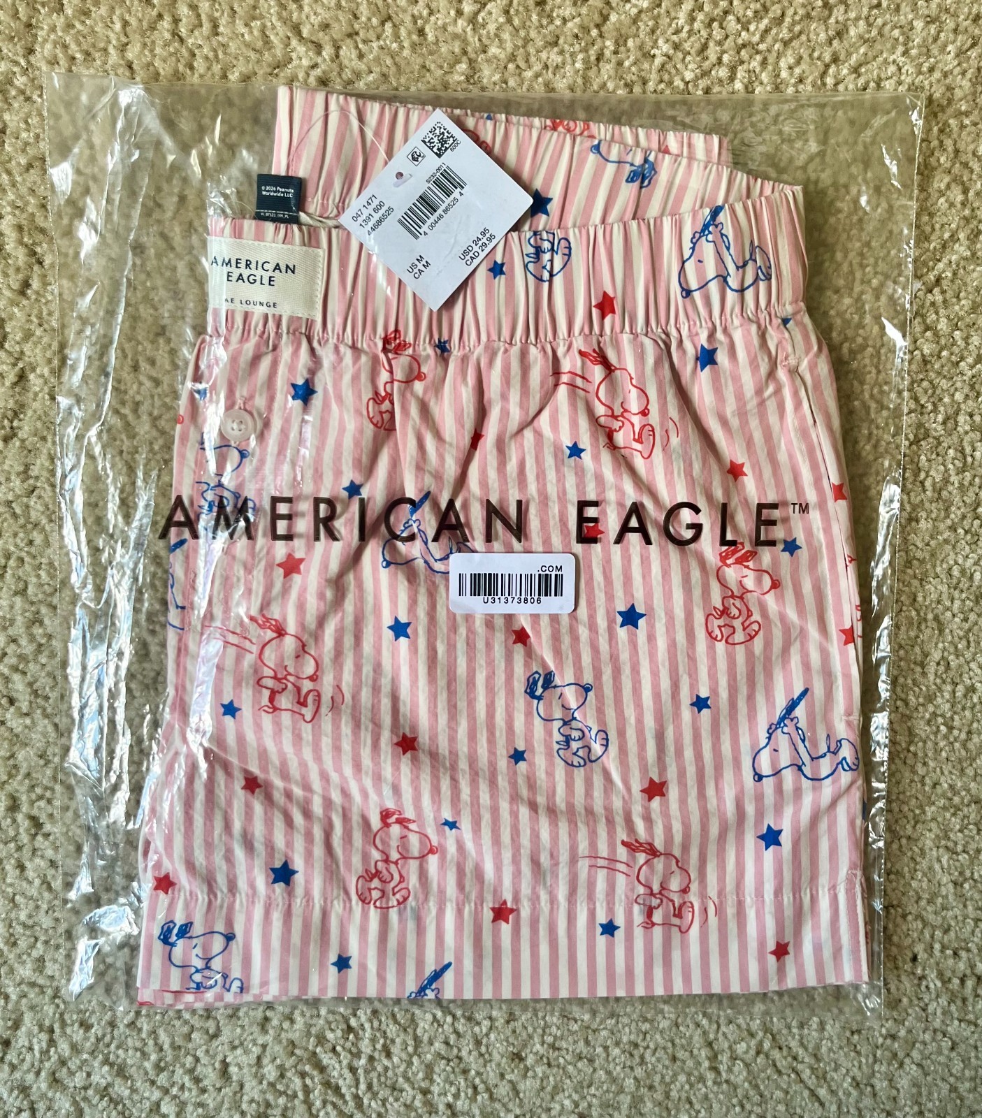 NEW IN BAG American Eagle Snoopy Peanuts 4th of July Patriotic Boxer Shorts M