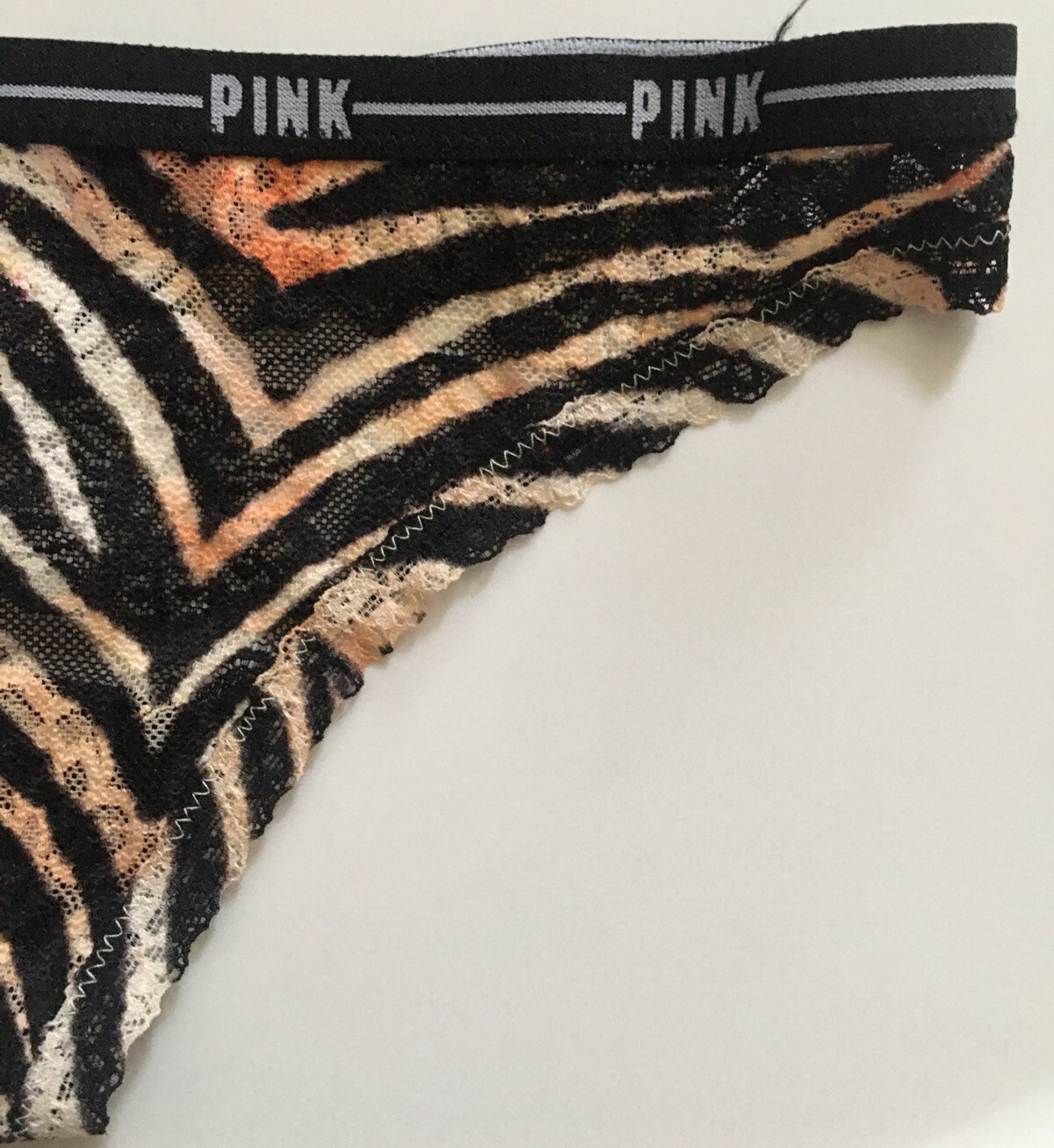 Victorias Secret Tiger Animal Print Thong Panties Size XS Sheer Floral Lace NWT