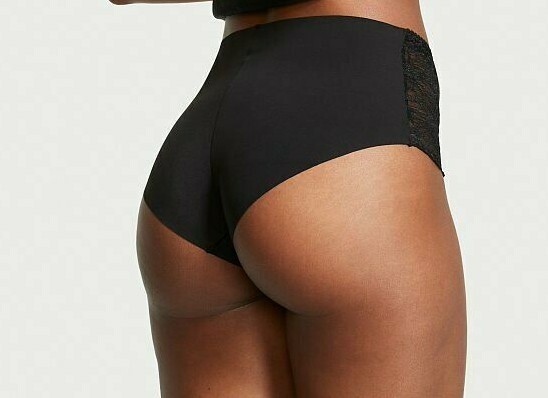 M Black Floral Lace Front NOSHOW Victorias Secret High Waist Midi Brief Panty