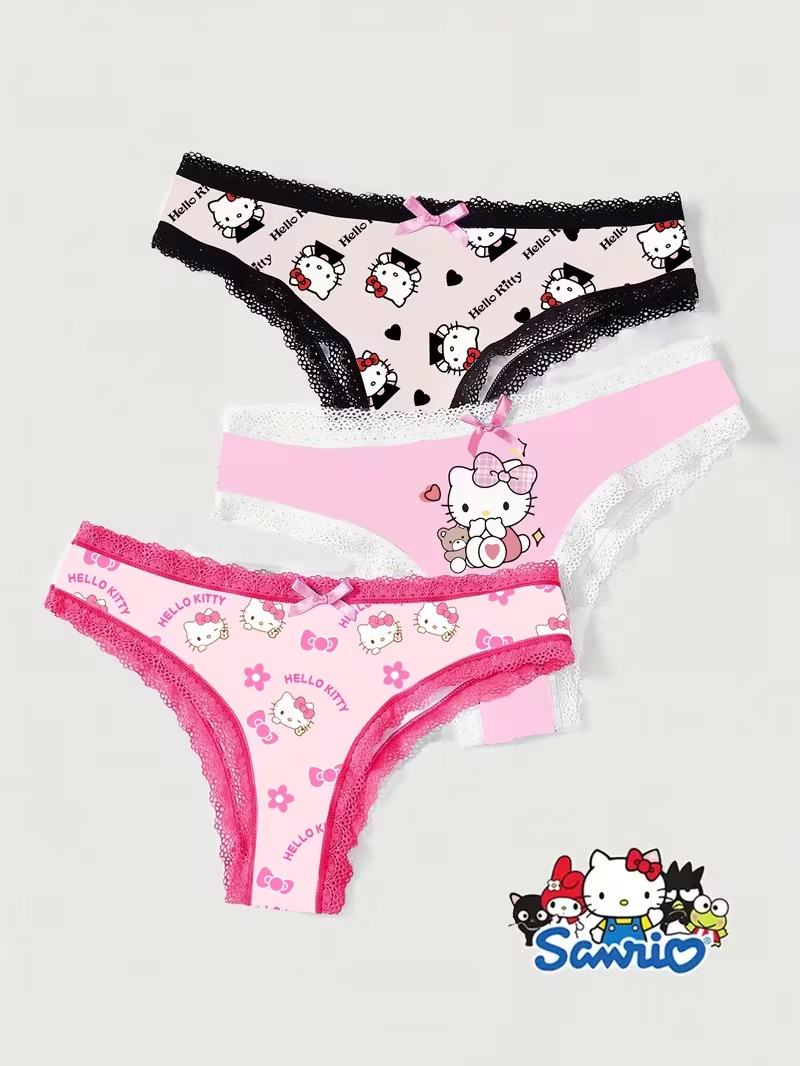 Sanrio Hello Kitty Cartoon Sexy Cute Kawaii Lace Cheeky Panties – Pack of 3