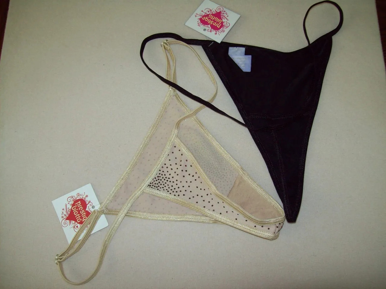 NWT 2 PAIRS BIATTA solid THONG PANTIES NUDE SPARKLE, BLACK STRING size M