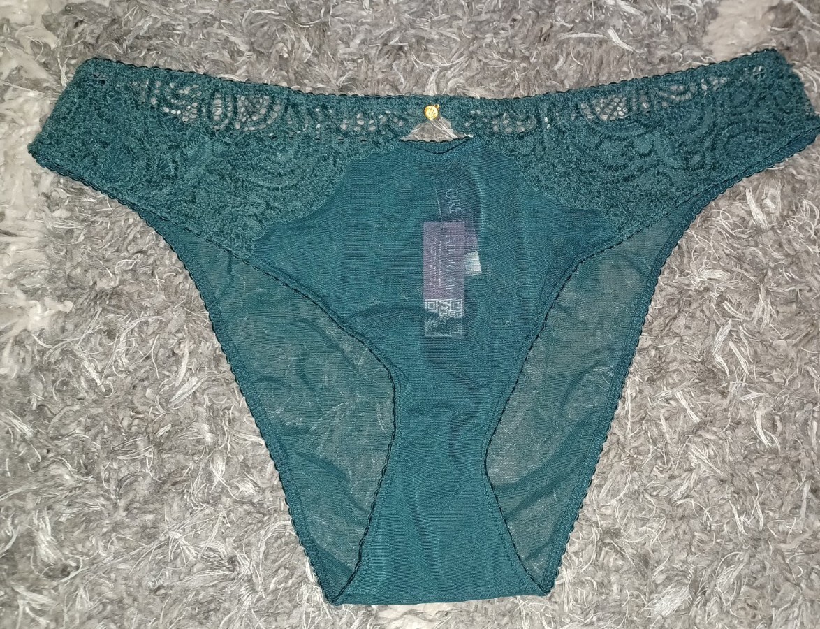 Adore Me/VS Velvet & Mesh Keyhole Brazilian Panty NEW Large Dark Green
