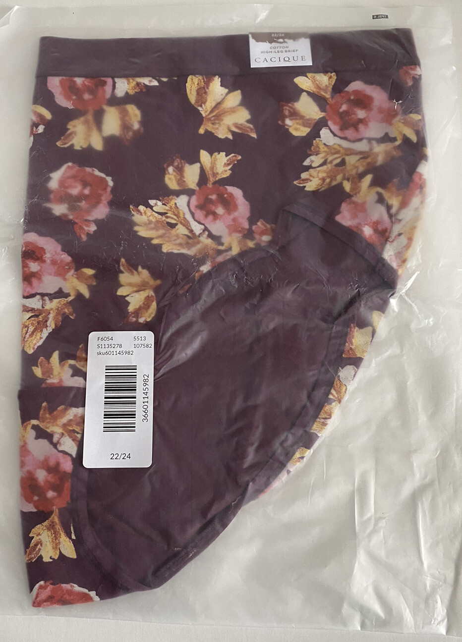 Lane Bryant Cacique 22 / 24 Brown Floral High Leg Brief Wide Waistband Underwear