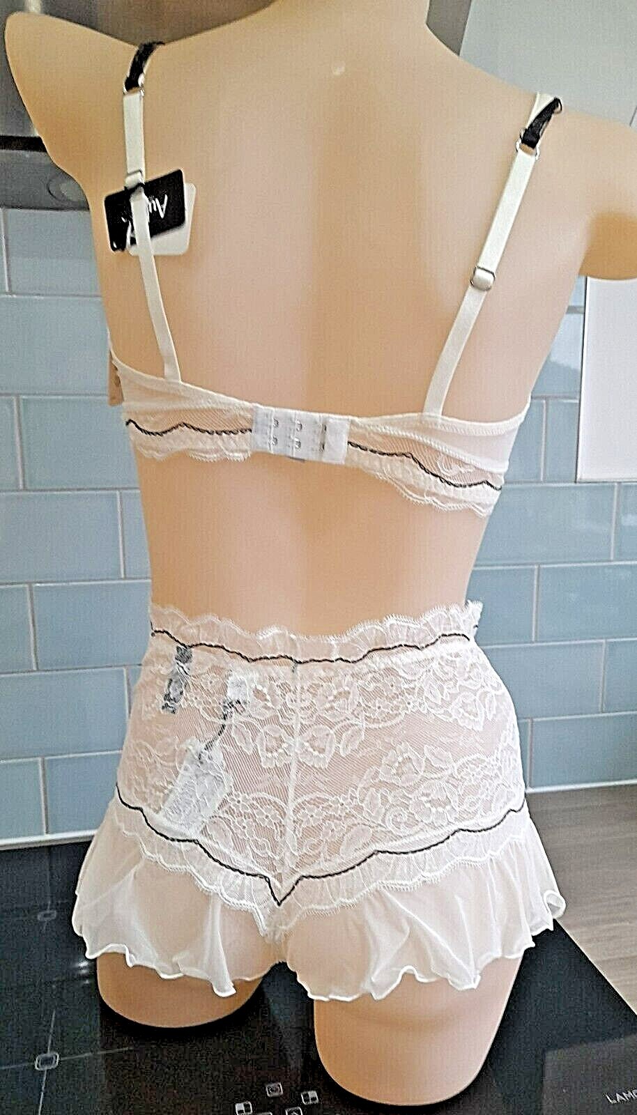 Aubade Ivory/Black Collection CHAR Sheer Lace/Mesh French Knickers