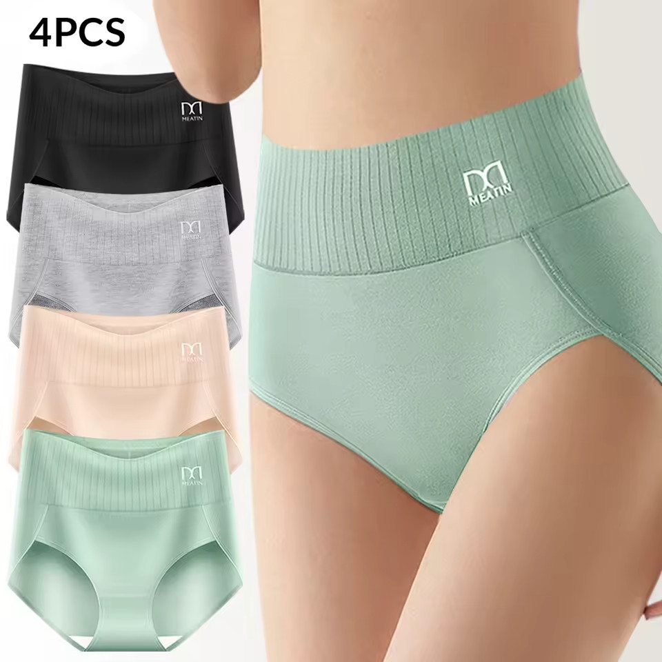 4pcs High Waist Tummy Tighten Lady Cotton Hip Lifting Girdle Breathable Panties