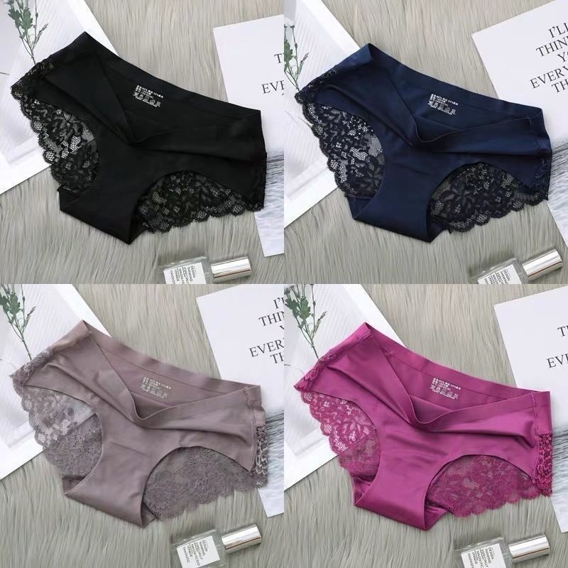 4 Pcs Women’s Low Waist Satin Ice Silk Panties Seamless Underwear Set Sexy Soft