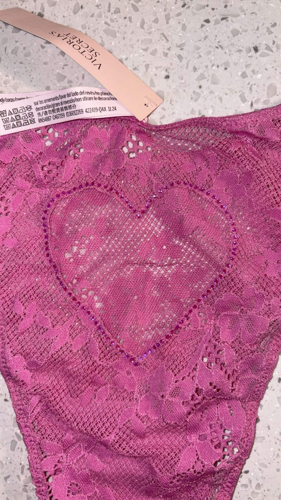 NWT Victoria’s Secret Dream Angels Lace Rhinestone Heart Hardware Brazilian XL