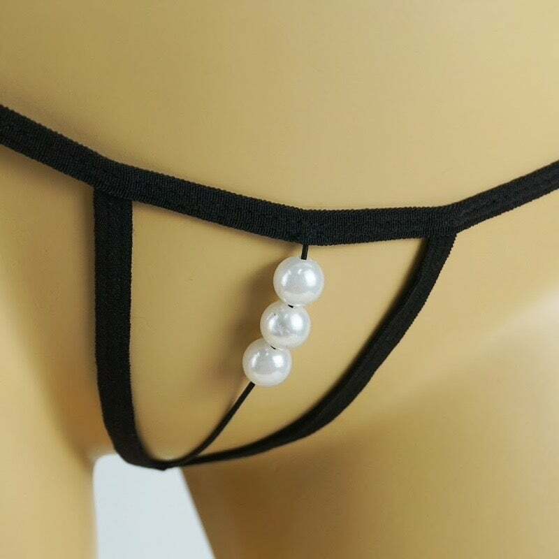 3 Pearl Open G string in Black, White or Red. Stimulating Crotchless G string