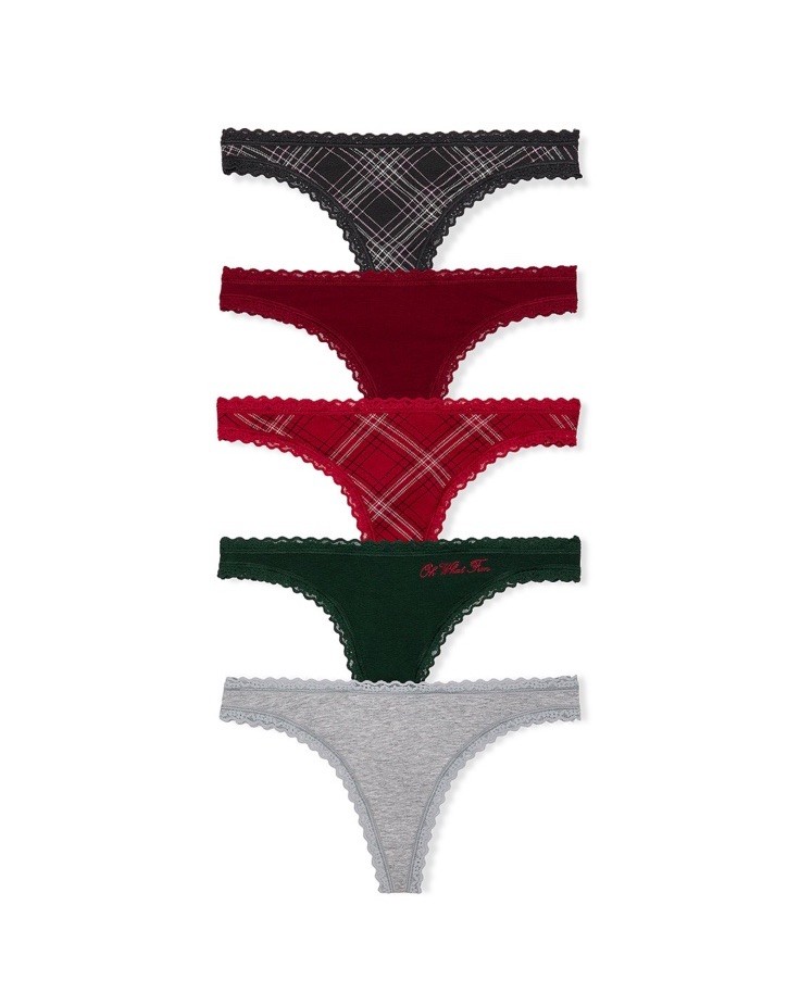 5 Pack Victoria’s Secret sz M Cotton Lace-Trim Thong Panties Bundle Lot Set