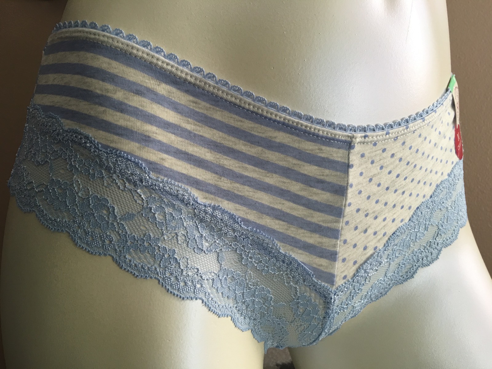 SO Lace-Trim Leg Cheeky Panty 450 Blue Striped Dots SI322141 Sz.S,XL #10