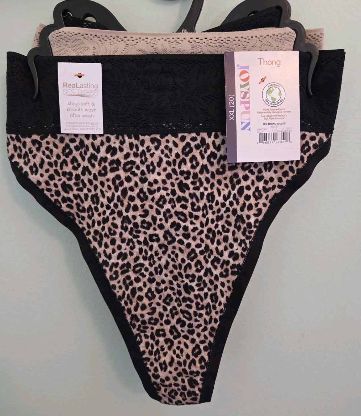 Joyspun Women’s XXL 20 Thong Underwear Modal and Lace Animal Print #10726