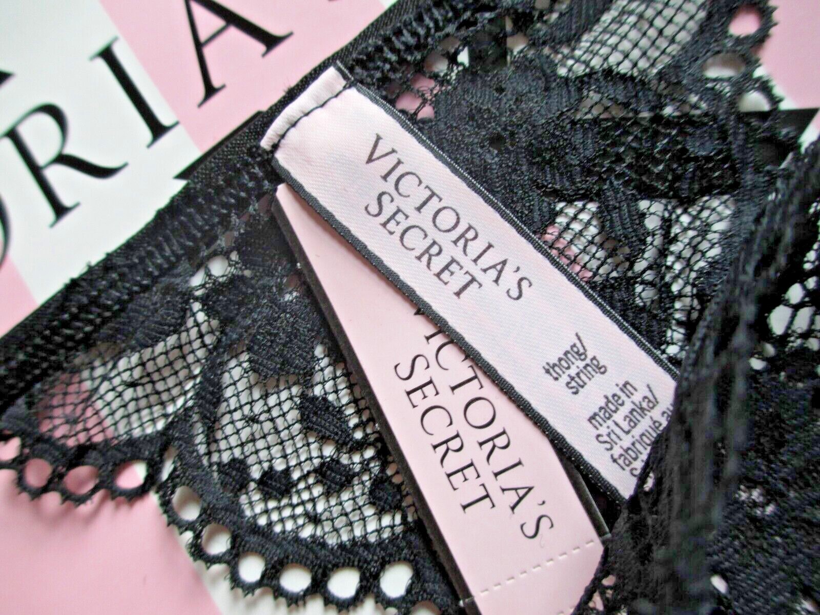VICTORIA’S SECRET DREAM ANGELS String Thong Panty XL Black NWT Fishnet Lace VS