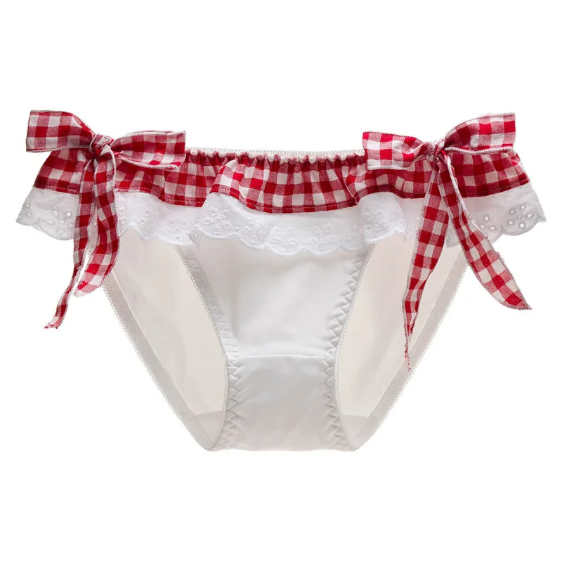 Cotton Brief Panties Low Rise Women’s Plaid Ruffle Panty Bow Soft Underwear