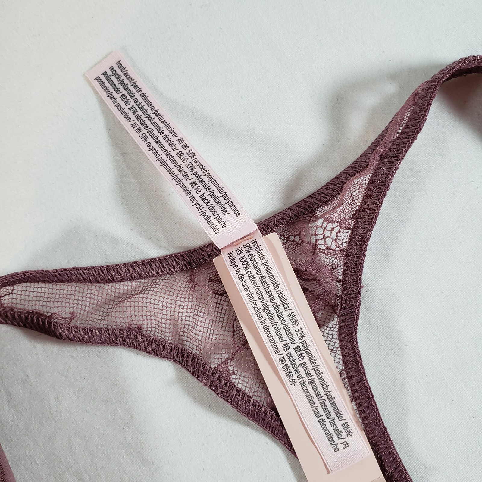 Victoria’s Secret Sunset Ombre Shine Strap Rose Lace Thong Medium Purple Vapor