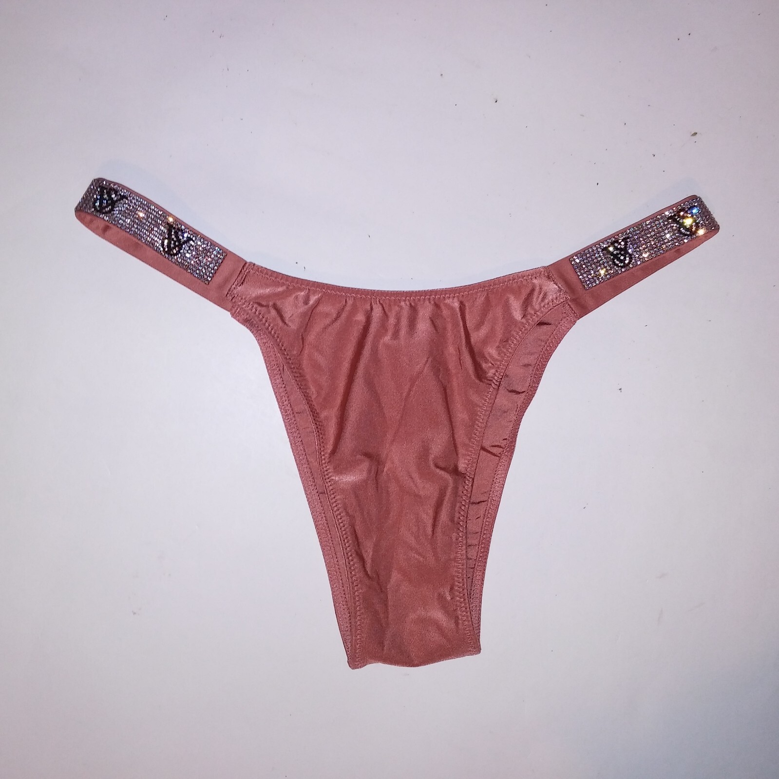 Victoria Secret Panty Small Brazilian Shine Strap Mauve Solid Bling Very Sexy