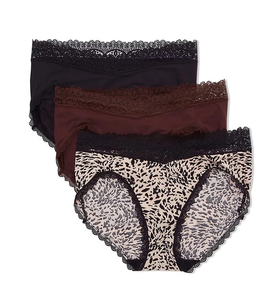 Maidenform Womens Mid-Rise Full Coverage Bikini With Lace 2XL Multicolor 3 Pack