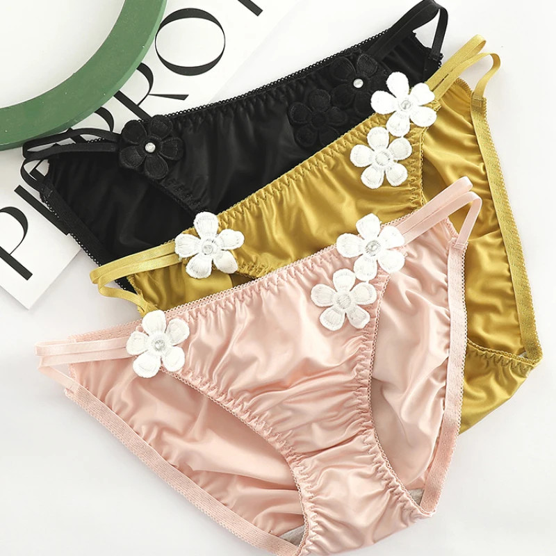 Low Rise Satin Floral Panties Seamless Women Soft Stretch Breathable Comfort
