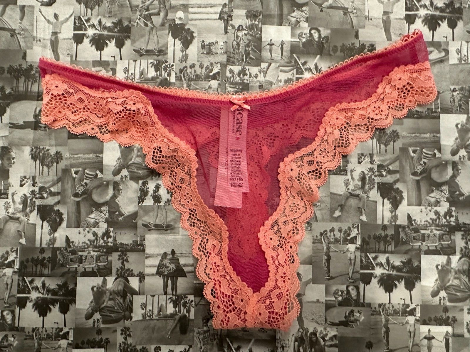 NWT Sexy Victoria’s Secret Tease Mesh Lace High Leg PINK Thong Panty Medium M