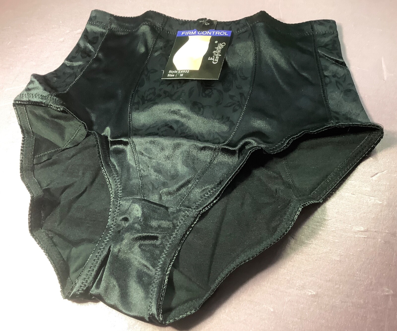 Women Panties,Briefs”Eva Cervantes”Size M. Black Soft shiny Satin W/decoration