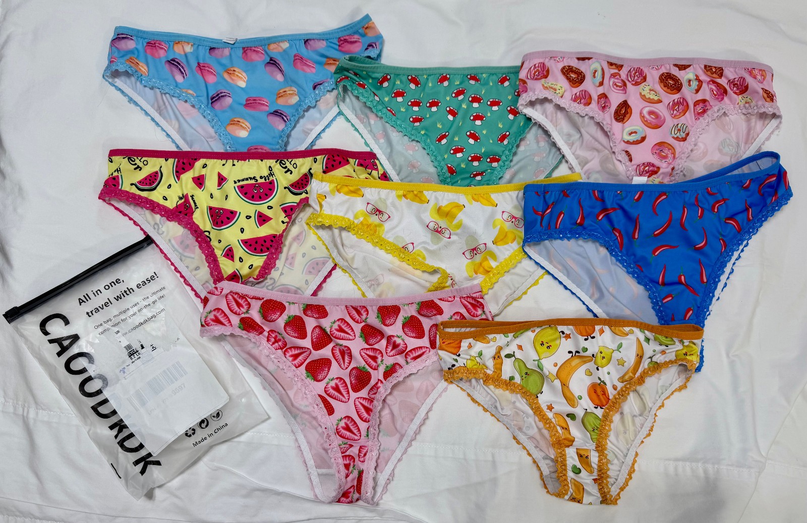 SHEIN OR TEMU BRAND NEW 8 PAIR CUTE FOODS UNDERWEAR PANTIES JUNIOR LARGE BIKINI