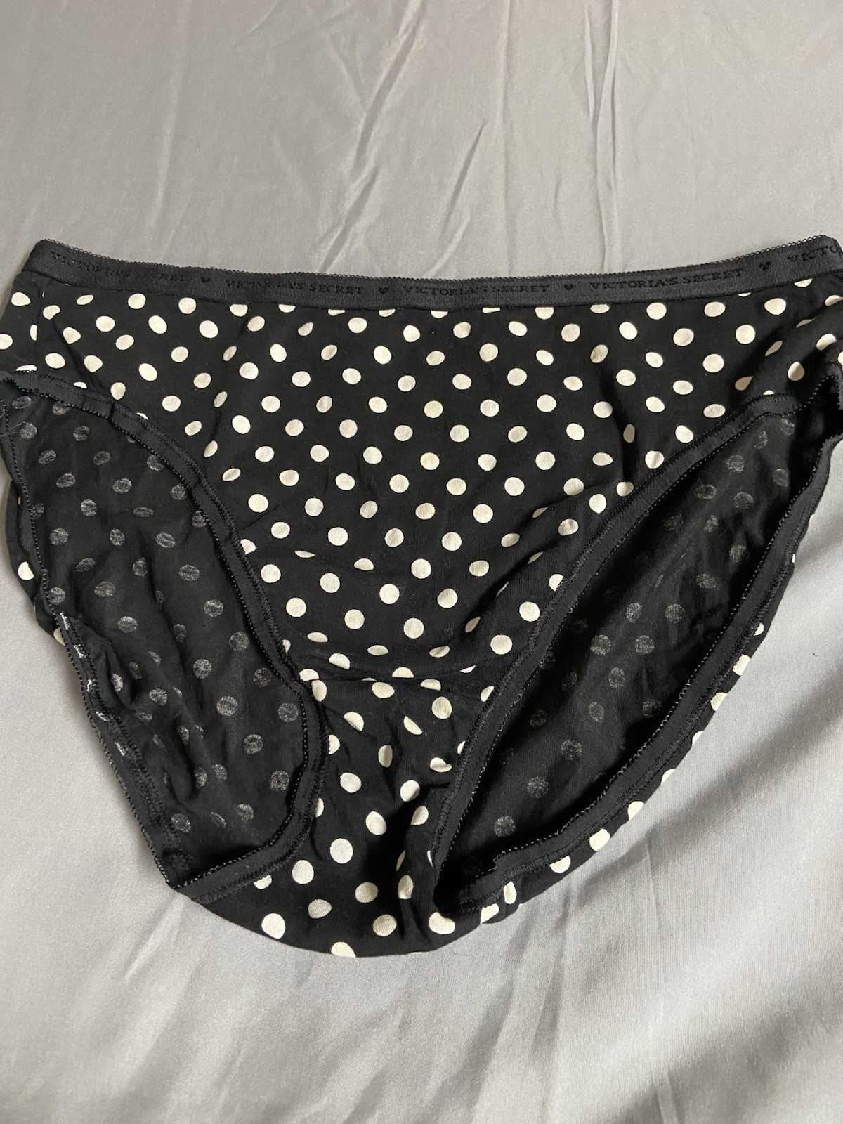 VICTORIA’S SECRET L HIGH LEG BRIEF PANTIES Black With White Polka Dots