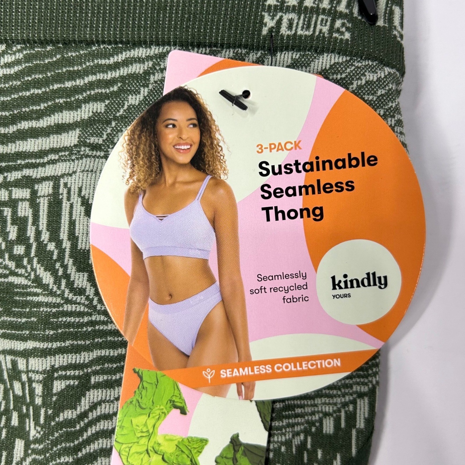 Kindly Yours Sustainable Seamless Thong 3-Pack Green Tropical Stripe 3XL 22 NEW