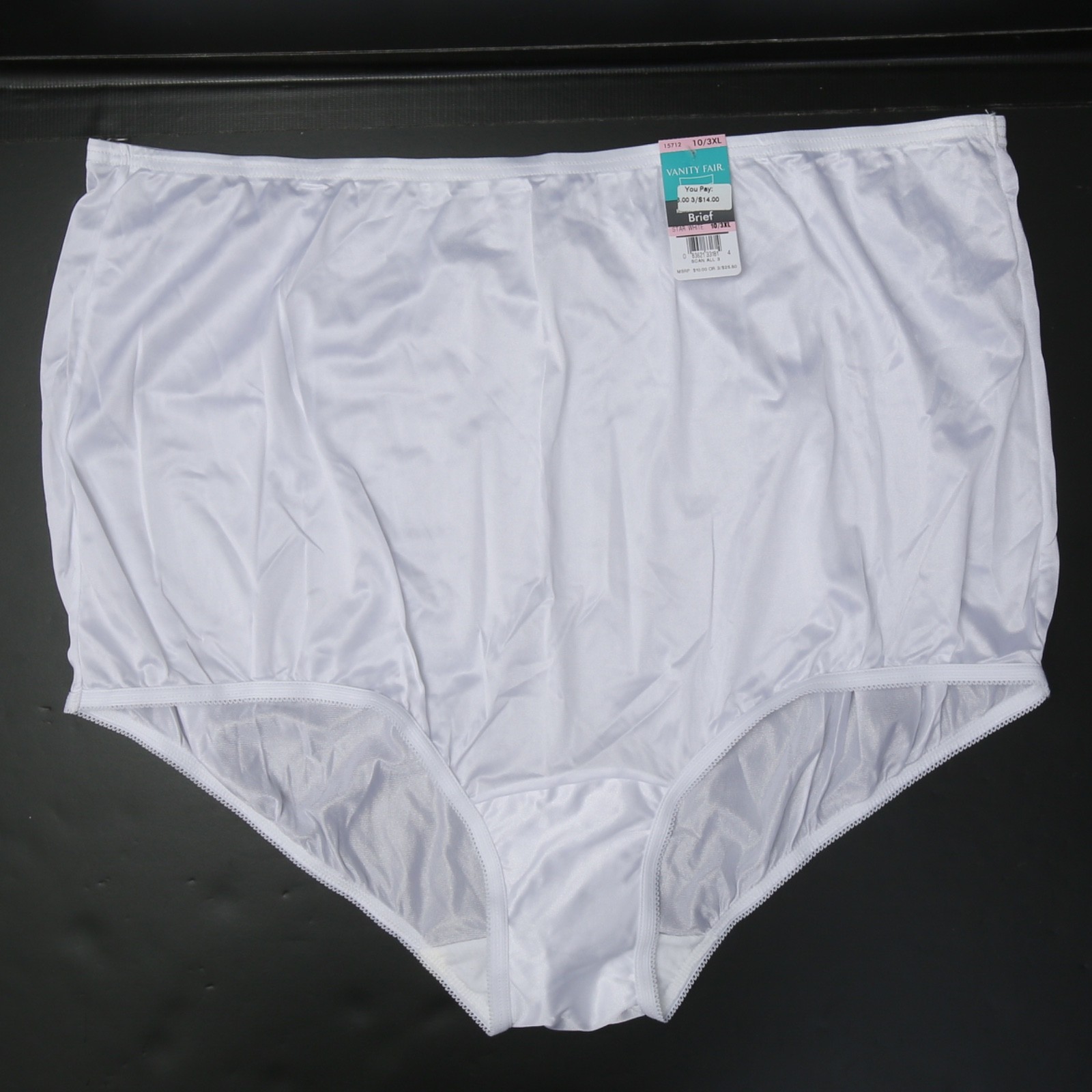 Vanity Fair 16345 Briefs Size 10 / 3 XL Granny Panties Star White Nylon 2016 NOS