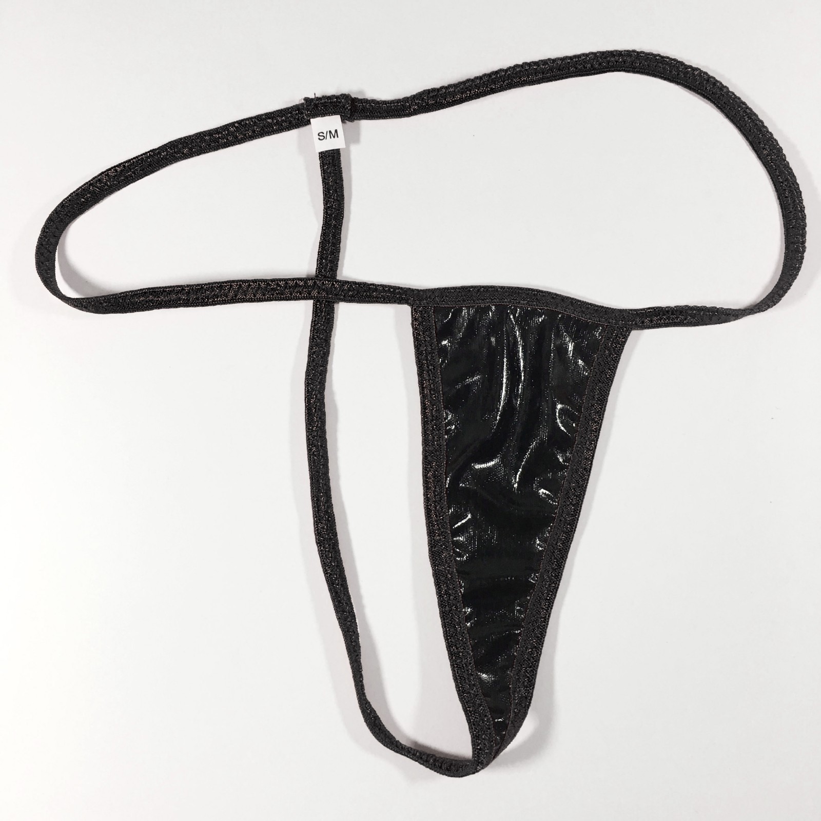 W801V Black PVC String Thong Black Womens Ladies